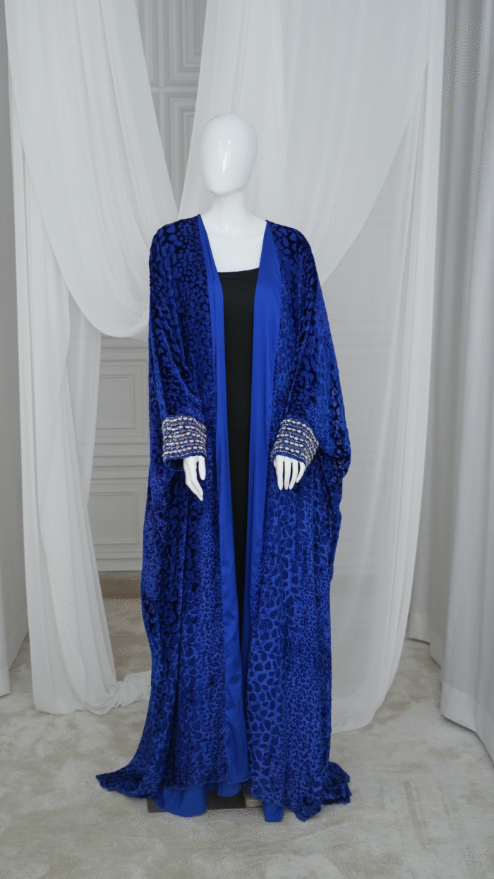 Navy Blue Velvet Abaya - Image 1