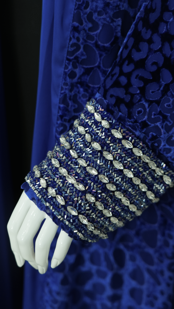 Navy Blue Velvet Abaya - Image 2