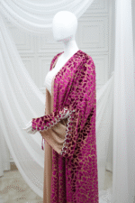 Fancy Pink Velvet Abaya - Image 3
