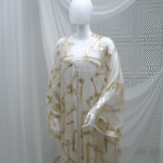 Chiffon White And Gold Abaya