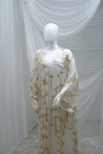Chiffon White And Gold Abaya
