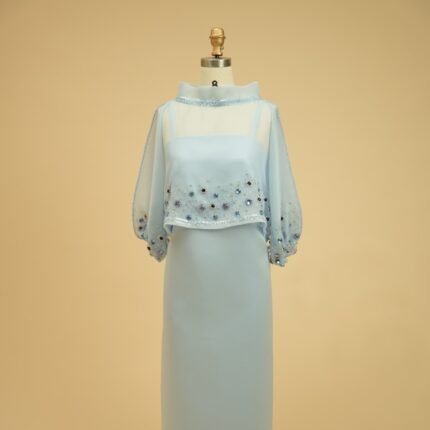 Two-piece set with a satin dress and an organza blous