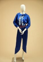 Jumpsuit made of satin with a hand-embellished belt featuring sparkling stones.