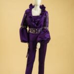 Two-piece set with a jacket and pants made of silk taffeta