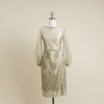 Dress made of soft silk taffeta with French lace and organza sleeves