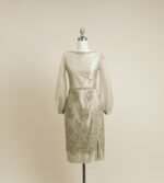 Dress made of soft silk taffeta with French lace and organza sleeves