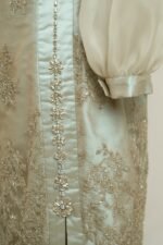 Dress made of soft silk taffeta with French lace and organza sleeves - Image 3